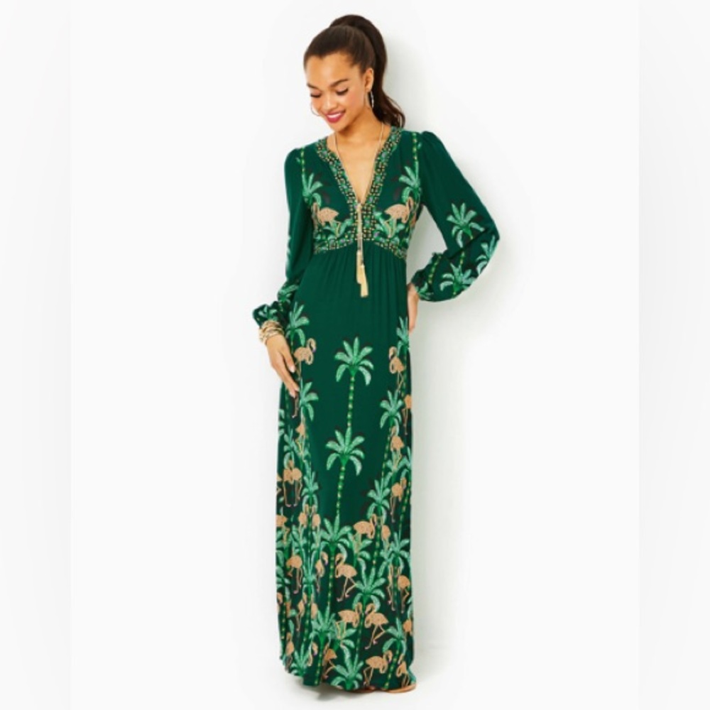 NWOT 🦄 Lilly Pulitzer Wexlee Long Sleeve Maxi Dress Evergreen Stir It Up Size 10 - Picture 3 of 10